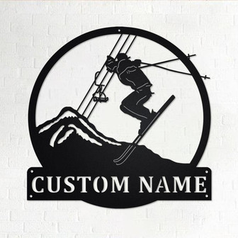 Custom Skier Mountain Metal Wall Art, Personalized Skier Name Sign Decoration For Room, Skier Home Decor, Custom Skier Mountain - Thegiftio