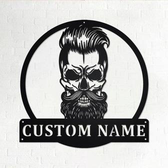 Custom Skull With Beard Metal Wall Art, Personalized Beard Name Sign Decoration For Room, Beard Home Decor, Custom Beard, Beard Dad, Beard - Thegiftio UK