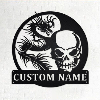 Custom Skull And Dragon Metal Wall Art, Personalized Skull And Dragon Name Sign Decoration For Room, Skull And Dragon Home Decor - Thegiftio UK