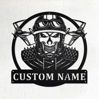 Custom Skull Pilot Metal Wall Art, Personalized Skull Pilot Name Sign Decoration For Room, Skull Pilot Home Decor, Custom Skull Pilot, Pilot - Thegiftio UK