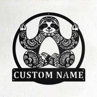 Custom Sloth Mandala Yoga Metal Wall Art, Personalized Sloth Name Sign Decoration For Room, Sloth Home Decor, Custom Sloth, Mandala Yoga - Thegiftio UK