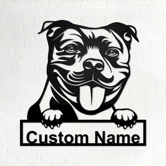 Custom Staffordshire Bull Dog Metal Wall Art, Personalized Staffordshire Bull Name Sign Decoration For Room, Staffordshire Bull Home Decor - Thegiftio