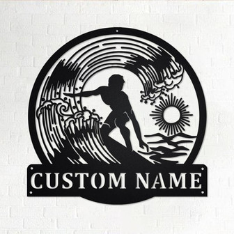 Custom Surfer Metal Wall Art, Personalized Surfer Name Sign Decoration For Room, Surfer Metal Home Decor, Custom Surfer, Surfing Metal Decor - Thegiftio UK