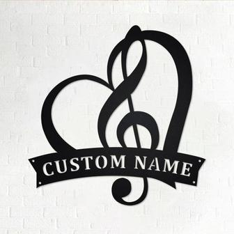 Custom Treble Clef in Heart Music Metal Wall Art, Personalized Music Teacher Name Sign Decoration For Room, Music Classroom Home Decor - Thegiftio UK
