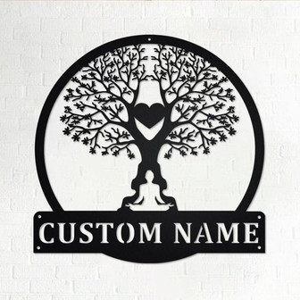Custom Tree Namaste Heart Metal Wall Art, Personalized Tree Namaste Name Sign Decoration For Room, Tree Namaste Home Decor, Custom Namaste - Thegiftio UK