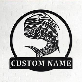 Custom Tribal Mahi Mahi Fish Metal Wall Art, Personalized Mahi Mahi Name Sign Decoration For Room, Mahi Mahi Home Decor, Custom Mahi Mahi - Thegiftio UK