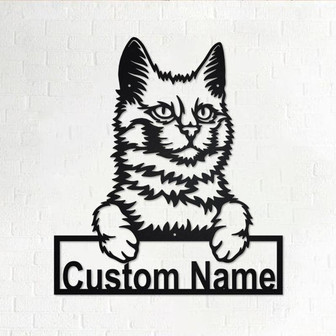 Custom Turkish Angora Cat Metal Wall Art, Personalized Turkish Angora Cat Name Sign Decoration For Room, Turkish Angora Cat Home Decor - Thegiftio