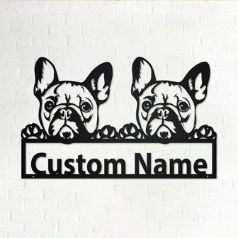 Custom Two French Bulldog Metal Wall Art, Personalized Two French Bulldog Name Sign Decoration For Room, French Bulldog Metal Home Decor - Thegiftio