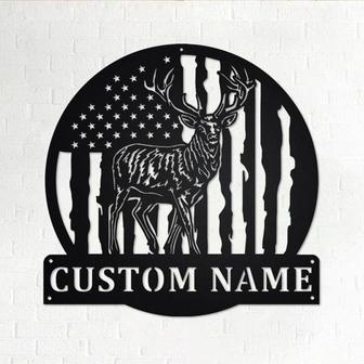 Custom US Flag Reindeer Metal Wall Art, Personalized Reindeer Name Sign Decoration For Room, Reindeer Home Decor, Custom Reindeer, Reindeer - Thegiftio UK