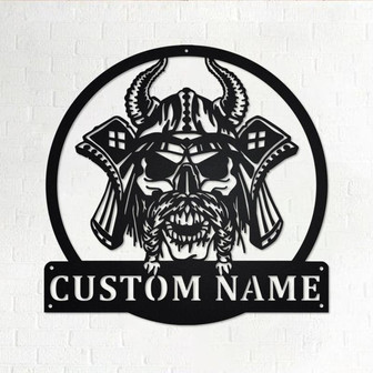 Custom Viking Skull Metal Wall Art, Personalized Viking Name Sign Decoration For Room, Viking Metal Home Decor, Custom Viking Skull - Thegiftio UK