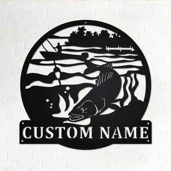 Custom Walleye Fishing Metal Wall Art, Personalized Walleye Fisher Name Sign Decoration For Room, Walleye Fishing Metal Home Decor, Walleye - Thegiftio UK