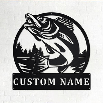 Custom Walleye Fishing Metal Wall Art, Personalized Walleye Fisher Name Sign Decoration For Room, Walleye Fishing Metal Home Decor, Walleye - Thegiftio UK