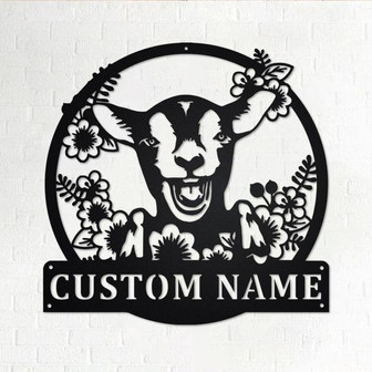 Custom Wreath Farm Goat Metal Wall Art, Personalized Goat Name Sign Decoration For Room, Goat Home Decor, Custom Wreath Farm Goat - Thegiftio UK