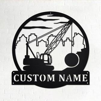 Custom Wrecking Ball Crane Metal Wall Art, Personalized Wrecking Ball Crane Name Sign Decoration For Room, Wrecking Ball Crane Home Decor - Thegiftio UK