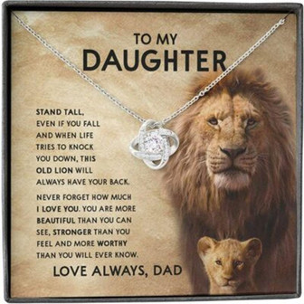 Daughter Necklace, Father Daughter Necklace, Lion Stand Tall Knock Down Back Love Always - Thegiftio UK