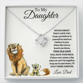 Daughter Necklace, To My Daughter “This Old Lion , Drawing” Love Knot Necklace Gift From Dad Mom - Thegiftio UK