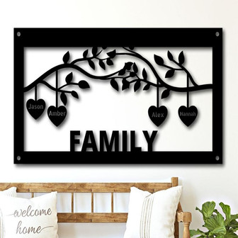 Family Tree Sign with Hanging Hearts ~ Personalized Gift ~ Family Tree ~ Hanging Hearts Sign ~ Metal Family Name Sign ~ House Warming Gift - Thegiftio