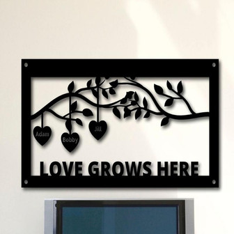 Family Tree Sign with Hanging Hearts ~ Personalized Gift ~ Family Tree ~ Hanging Hearts Sign ~ Metal Family Name Sign ~ House Warming Gift - Thegiftio