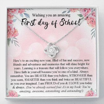 First Day Of School Gift, Love Knot Necklace Back To School Gift, 1St Day Of School Present Freshman College Gift, Kindergarten, Preschool - Thegiftio