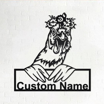 Floral Chicken Personalized Metal Sign | Chicken Metal Wall Art | Chicken Metal Wall Decor | Chicken Lover Gift | Chicken With Floral Art - Thegiftio