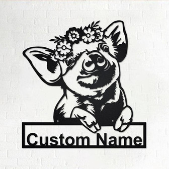 Floral Piggy Farm Personalized Metal Sign | Piggy Metal Wall Art | Piggy Metal Wall Decor| Piggy Lover Gift | Farmer Gift | Piggy Farm Decor - Thegiftio UK