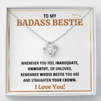 Friend Necklace, To My Badass Bestie Crown Love Knot Necklace Best Friend Sister Gift - Thegiftio UK