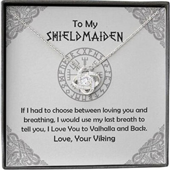 Girlfriend Necklace, Wife Necklace, My Shield Maiden Necklace Breath Love You To Valhalla And Back Viking Alluring Necklace - Thegiftio UK