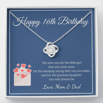 Happy 16Th Birthday - Love, Mom & Dad - Love Knot Necklace - Thegiftio UK