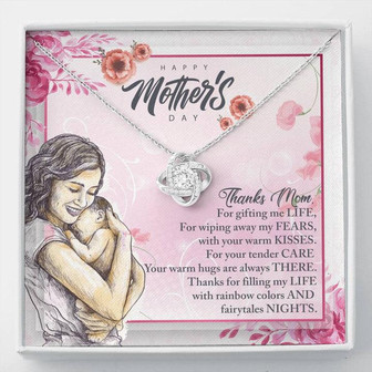 Happy Mother's Day - Thanks Mom For Gifting Me Life - Love Knot Necklace With Custom Message Card - Thegiftio