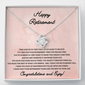 Happy Retirement Congratulations And Enjoy Love Knot Necklace - Thegiftio