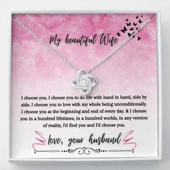 "I Choose You" Love Knot Necklace Pink & Butterflies Vertical Edition - Thegiftio UK