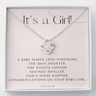 It's A Girl Necklace Gift For Mom | Baby Girl Congratulations | Baby Girl Shower Gift For Mom | New Mom Necklace | New Mom Gift | Gift For New Baby | New Mother Jewelry | Quotes | New Mommy Gift | Love Knot Necklace - Thegiftio