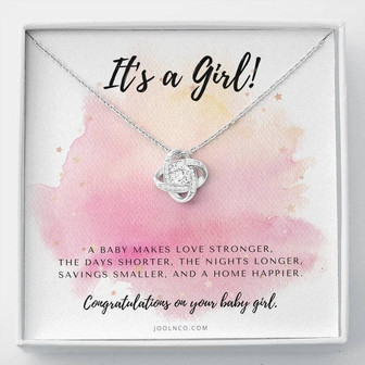 It's A Girl Necklace Gift For Mom | Baby Girl Congratulations | Baby Girl Shower Gift For Mom | New Mom Necklace | New Mom Gift | Gift For New Baby | New Mother Jewelry | Quotes | New Mommy Gift | Love Knot Necklace - Thegiftio