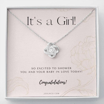 It's A Girl Necklace Gift For Mom | Baby Girl Congratulations | Baby Girl Shower Gift For Mom | New Mom Necklace | New Mom Gift | Gift For New Baby | New Mother Jewelry | Quotes | New Mommy Gift | Love Knot Necklace - Thegiftio