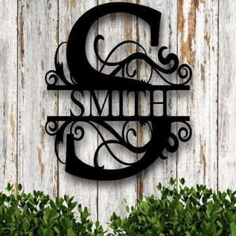 Last Name Metal Sign, Personalized Home Decor, Split Monogram Sign, Front Porch Sign, Housewarming gift, Wedding Gift, Personalized Sign - Thegiftio UK