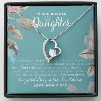 Love Knot Necklace, To Our Badass Daughter, Straighten Your Crown Necklace, Parents Daughter Necklace, Daughter Graduation Gift, Graduation On Pandemic - Thegiftio