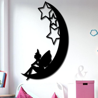 Metal Fairy, Fairy Gifts for Women Kids, Fairy Wall Art, Fairly Wall Decor, Fairy Moon Wreath, Fairy Nursery Decor, Fairy Metal Laser Cut - Thegiftio