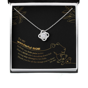 Mom Necklace, Gift For My Wonderful Mom On Mother’S Day With Lioness And Small Cub Lined Love Knot Necklaces - Thegiftio UK