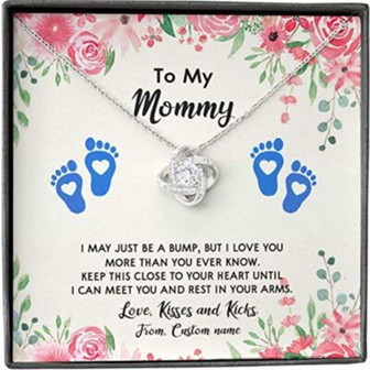 Mom Necklace, To My Mommy From Custom Name Bump Close Heart Rest Arm Kiss Flower - Thegiftio