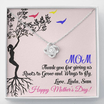 Mom Thank You For Giving Us Roots To Grow And Wings To Fly Love Knot Necklace - Thegiftio