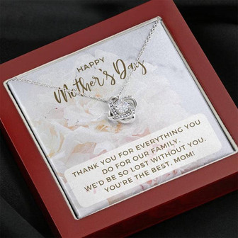 Mother's Day Love Knot Necklace Embellished With 6Mm Round Cut Cubic Zirconia Stone - Thegiftio UK