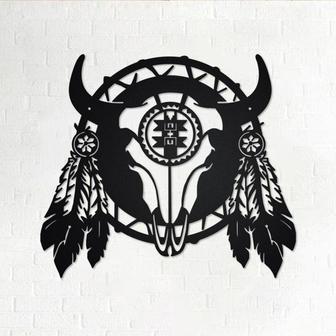 Native American Cow Skull Metal Wall Art, Cow Skull Metal Sign Decoration For Room, Cow Skull Home Decor, Native American Cow Skull - Thegiftio UK