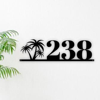 Palm Tree House Number Metal Sign, Outdoor Sign, House Numbers, Address Sign, Address Plaque, Metal House Number, Beach Metal Sign - Thegiftio UK