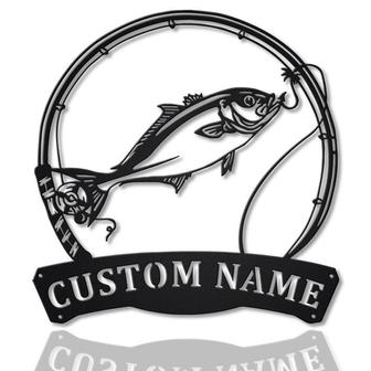 Personalized Amberjack Fishing Fish Pole Metal Sign Art | Custom Amberjack Fishing Monogram Metal Sign | Fishing Gifts | Hobbie Gift - Thegiftio UK