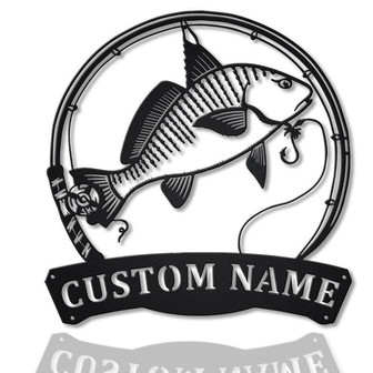 Personalized Atlantic Croaker Fish Pole Monogram Metal Sign Art Atlantic Croaker Metal Sign | Fishing Lover Sign Decoration For Living Room - Thegiftio UK