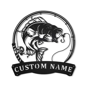 Personalized Bass Fishing Fish Pole Metal Sign Art | Custom Fishing Bass Metal Sign | Fishing Bass Gifts for Men | Fishing Bass Gift - Thegiftio UK