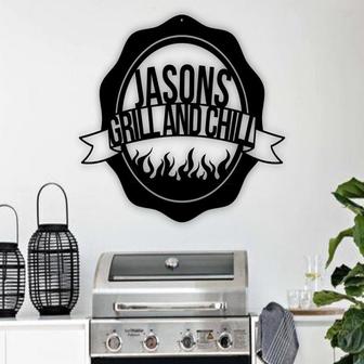 Personalized BBQ Sign, Custom Name Barbecue Patio Sign, Grilling Gifts Signs Personalized, Outdoor Kitchen Metal Sign,Grill Gifts for Dad - Thegiftio
