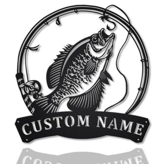 Personalized Black Crappie Fishing Fish Pole Metal Sign Art | Custom Black Crappie Fishing Metal Sign | Black Crappie Fishing Gift - Thegiftio UK
