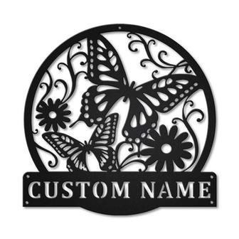 Personalized Butterfly And Flower Metal Sign Art | Custom Butterfly And Flower Metal Sign | Birthday Gift | Animal Funny | Father&#39;s Day Gift - Thegiftio UK