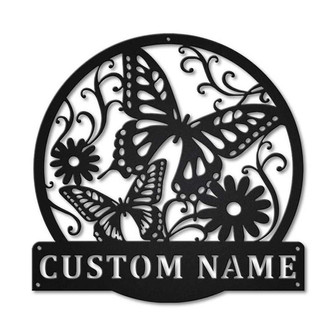 Personalized Butterfly And Flower Metal Sign Art | Custom Butterfly And Flower Metal Sign | Birthday Gift | Animal Funny | Father's Day Gift - Thegiftio UK